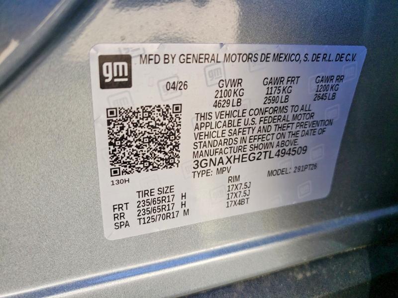 69397706 :رقم المزاد ، 3GNAXHEG2TL494509 vin ، 2026 Chevrolet Equinox مزاد بيع