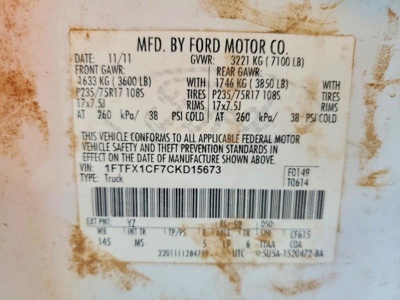 Aukcja sprzedaży 2012 Ford F150, vin: 1FTFX1CF7CKD15673, numer aukcji: 67971326