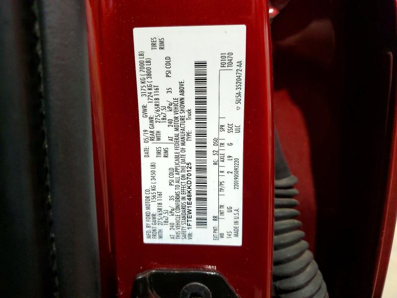 68879286 :رقم المزاد ، 1FTEW1E48KKD70125 vin ، 2019 Ford F150 مزاد بيع