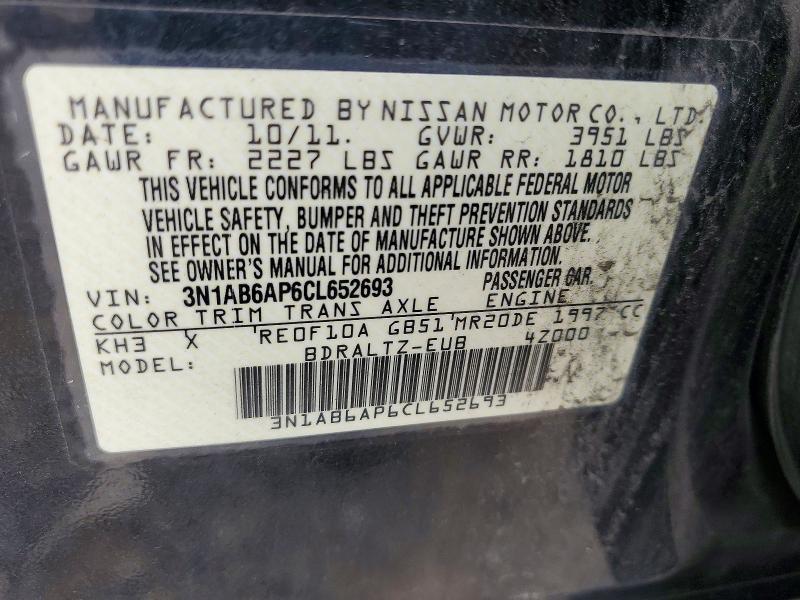 70243116 :رقم المزاد ، 3N1AB6AP6CL652693 vin ، 2012 Nissan Sentra مزاد بيع