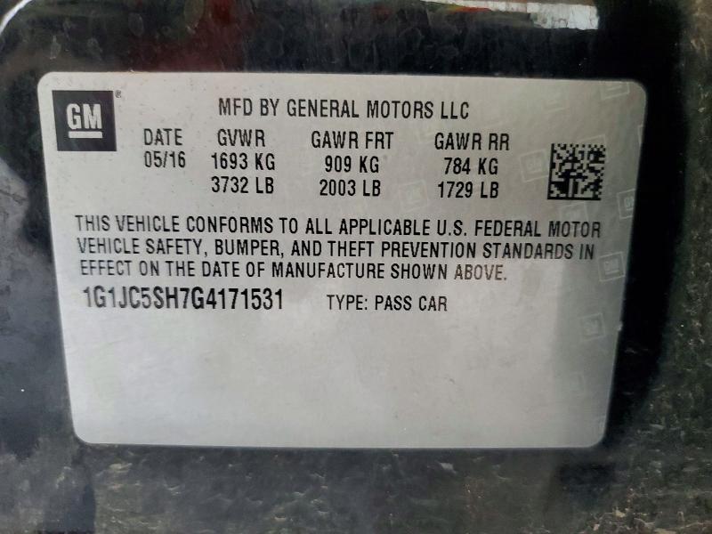 68226596 :رقم المزاد ، 1G1JC5SH7G4171531 vin ، 2016 Chevrolet Sonic مزاد بيع