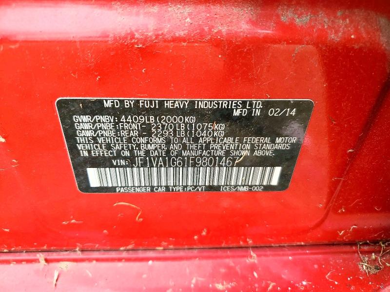 Aukcja sprzedaży 2015 Subaru Wrx, vin: JF1VA1G61F9801467, numer aukcji: 69926446