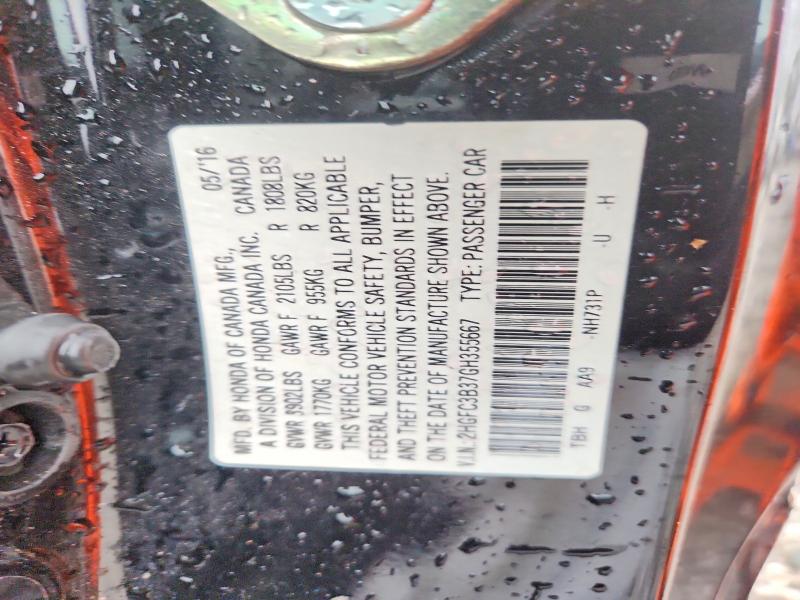Aukcja sprzedaży 2016 Honda Civic, vin: 2HGFC3B37GH355667, numer aukcji: 70123836