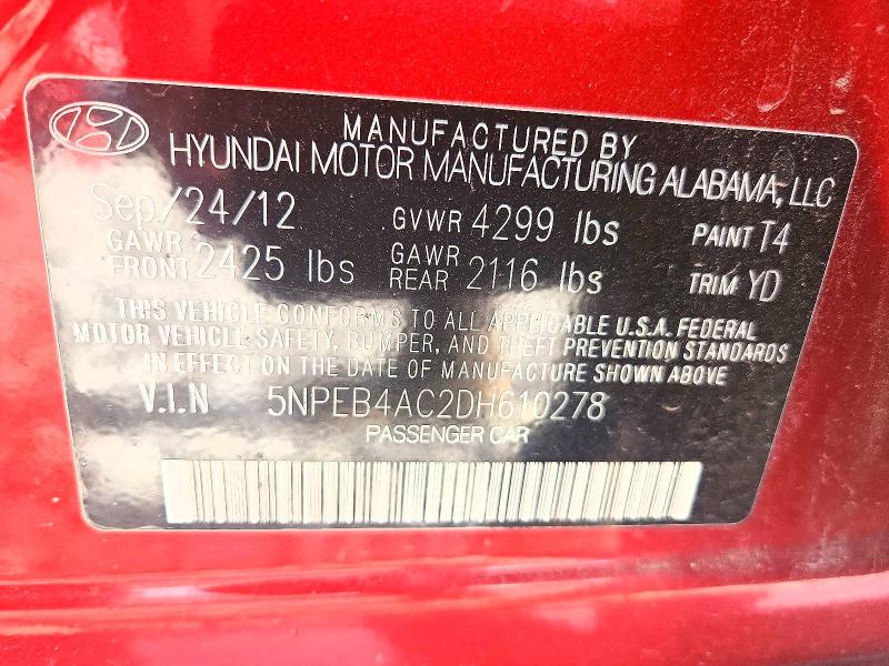Продаж на аукціоні авто 2013 Hyundai Sonata, vin: 5NPEB4AC2DH610278, номер лоту: 70254266