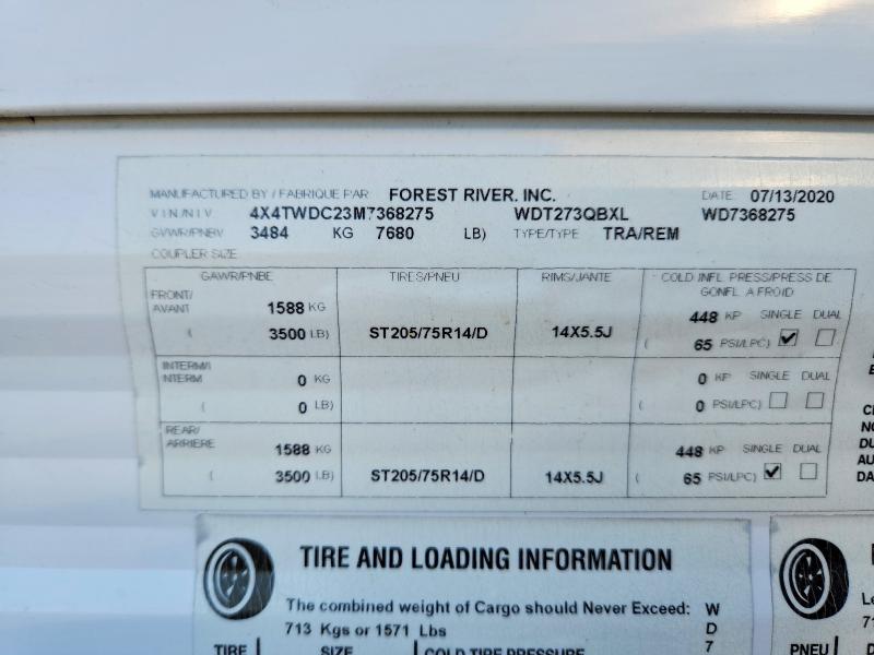 Auction sale of the 2021 Forest River Wildwood, vin: 4X4TWDC23M7368275, lot number: 69045736