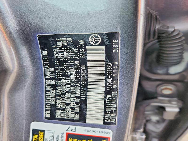 2017 Toyota Camry მანქანა იყიდება აუქციონზე, vin: 4T1BF1FK9HU362706, აუქციონის ნომერი: 69120726