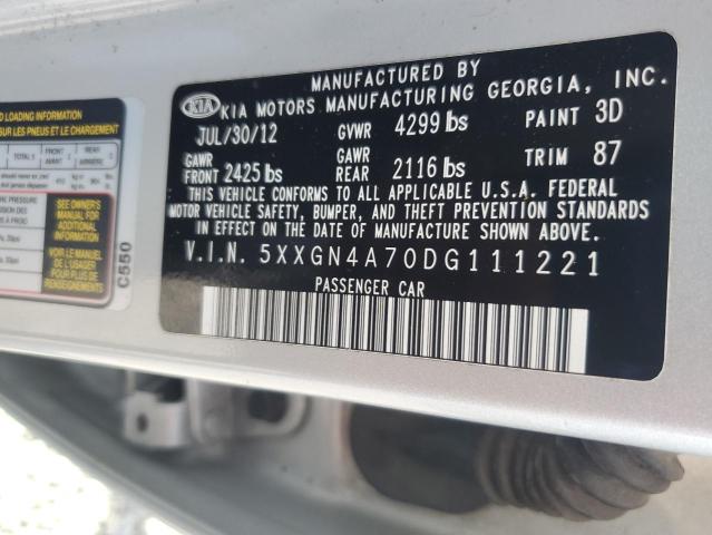 2013 Kia Optima მანქანა იყიდება აუქციონზე, vin: 5XXGN4A70DG111221, აუქციონის ნომერი: 68706236