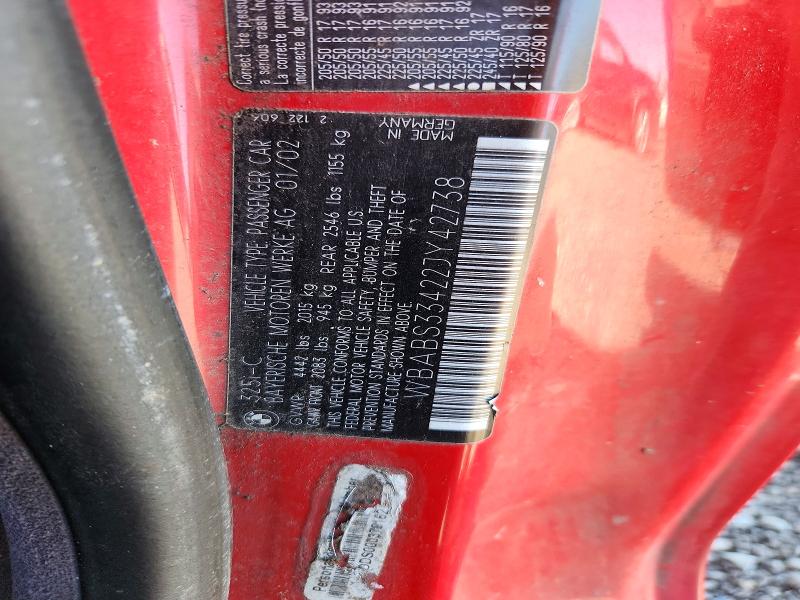 68078476 :رقم المزاد ، WBABS33422JY42738 vin ، 2002 Bmw 325 مزاد بيع