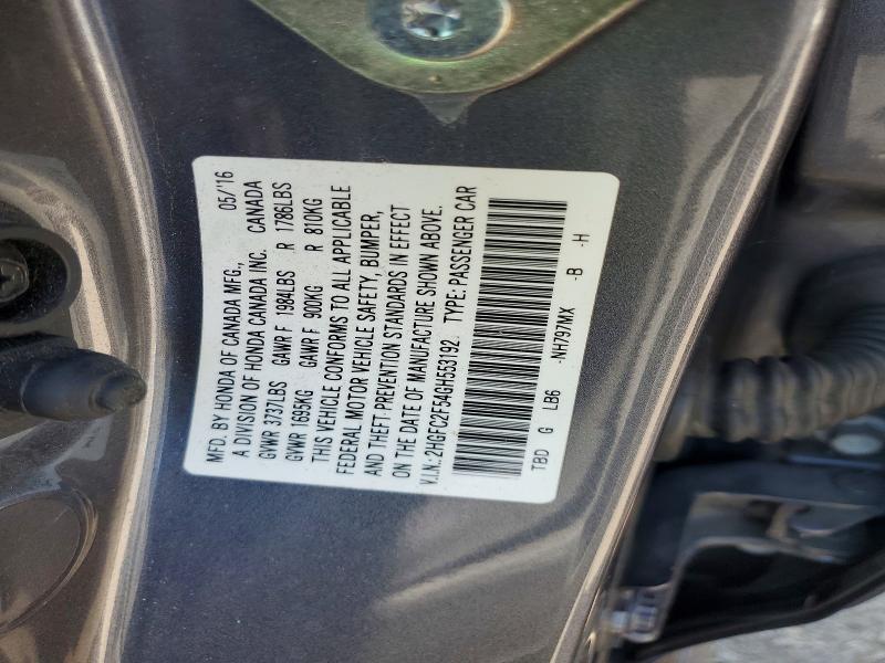 2016 Honda Civic მანქანა იყიდება აუქციონზე, vin: 2HGFC2F54GH553192, აუქციონის ნომერი: 69642336