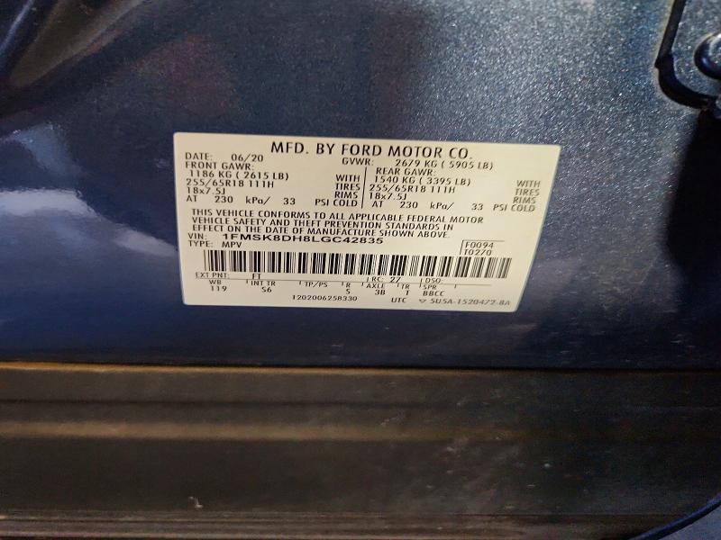 Aukcja sprzedaży 2020 Ford Explorer, vin: 1FMSK8DH8LGC42835, numer aukcji: 68355426
