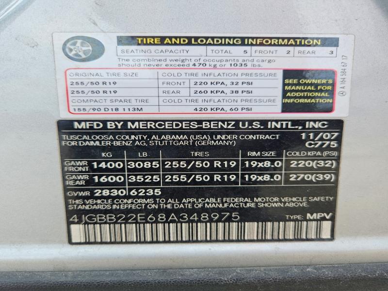 Aukcja sprzedaży 2008 Mercedes-benz Ml, vin: 4JGBB22E68A348975, numer aukcji: 67933196