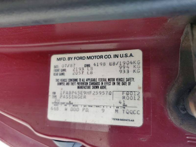 69008736 :رقم المزاد ، 1FABP45E9HF259570 vin ، 1987 Ford Mustang مزاد بيع
