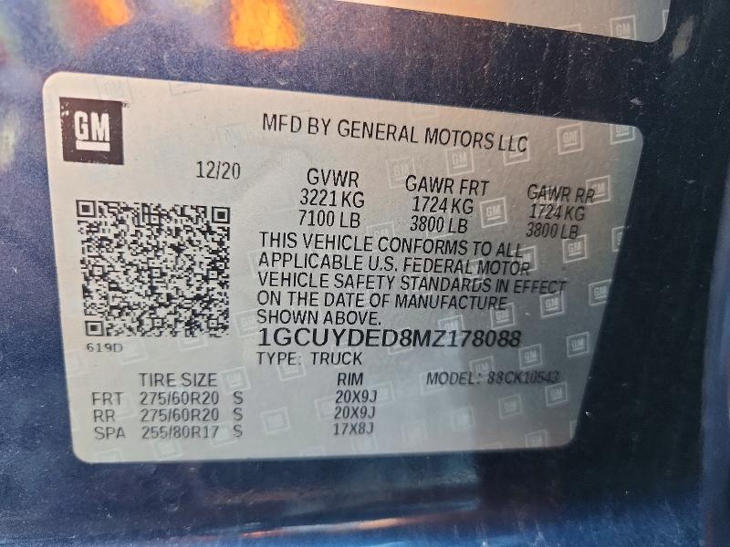 Aukcja sprzedaży 2021 Chevrolet Silverado, vin: 1GCUYDED8MZ178088, numer aukcji: 67707576