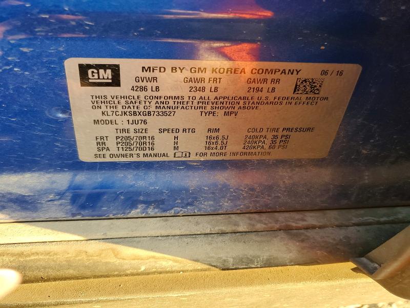 70053206 :رقم المزاد ، KL7CJKSBXGB733527 vin ، 2016 Chevrolet Trax مزاد بيع