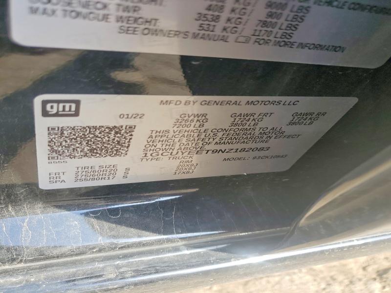 Aukcja sprzedaży 2022 Chevrolet Silverado Ltd, vin: 1GCUYEET9NZ182083, numer aukcji: 67520406