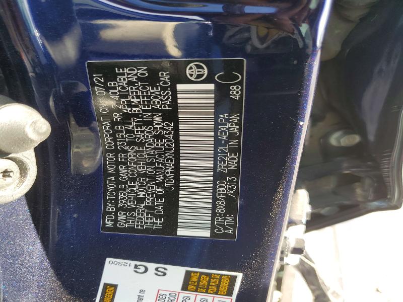 70507436 :رقم المزاد ، JTDVPMAEXNJ204342 vin ، 2022 Toyota Corolla مزاد بيع