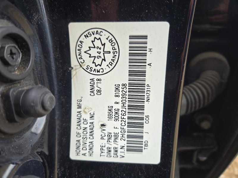 2018 Honda Civic მანქანა იყიდება აუქციონზე, vin: 2HGFC2F62JH039258, აუქციონის ნომერი: 68945456
