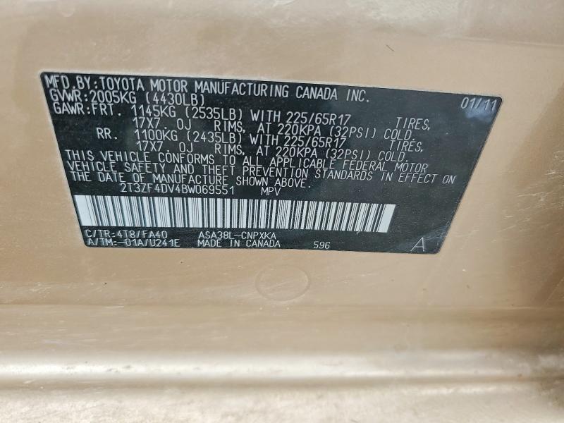 68406936 :رقم المزاد ، 2T3ZF4DV4BW069551 vin ، 2011 Toyota Rav4 مزاد بيع