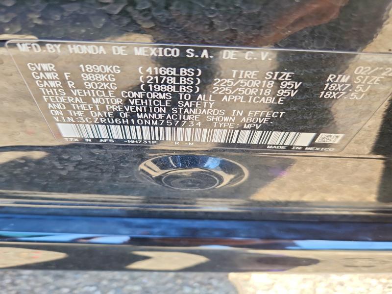 68798036 :رقم المزاد ، 3CZRU6H10NM757734 vin ، 2022 Honda Hr-v مزاد بيع