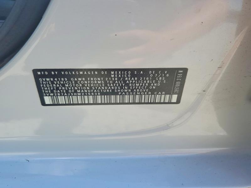 68834996 :رقم المزاد ، 3VW2B7AJ3HM215638 vin ، 2017 Volkswagen Jetta مزاد بيع