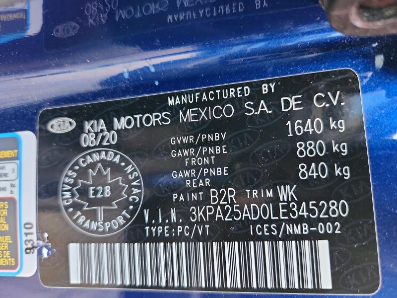 Продаж на аукціоні авто 2020 Kia Rio, vin: 3KPA25AD0LE345280, номер лоту: 68652566