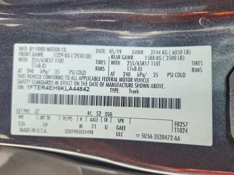2019 Ford Ranger მანქანა იყიდება აუქციონზე, vin: 1FTER4EH9KLA44842, აუქციონის ნომერი: 70681886