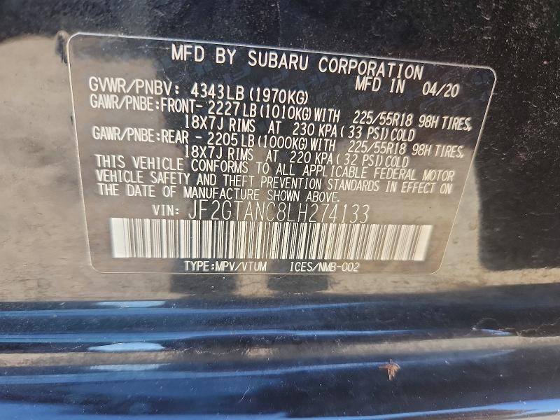 Продаж на аукціоні авто 2020 Subaru Crosstrek, vin: JF2GTANC8LH274133, номер лоту: 67934936