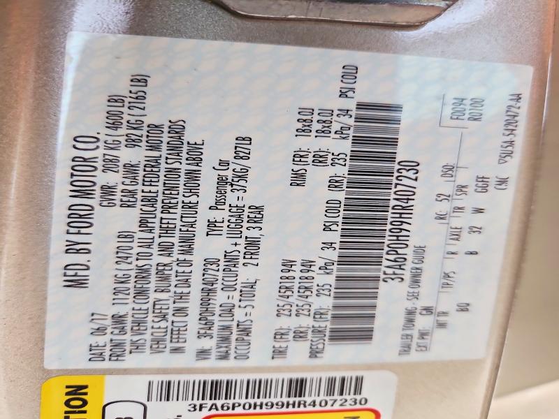 67380676 :رقم المزاد ، 3FA6P0H99HR407230 vin ، 2017 Ford Fusion مزاد بيع
