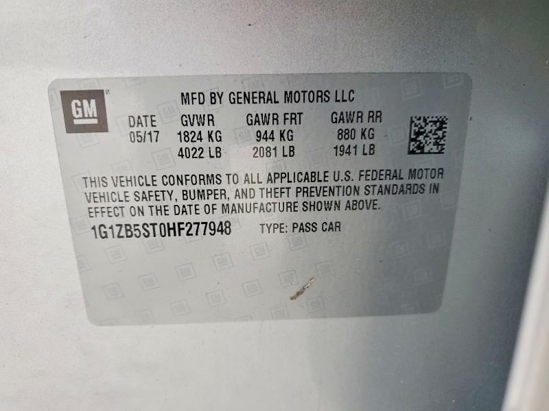 70618996 :رقم المزاد ، 1G1ZB5ST0HF277948 vin ، 2017 Chevrolet Malibu مزاد بيع