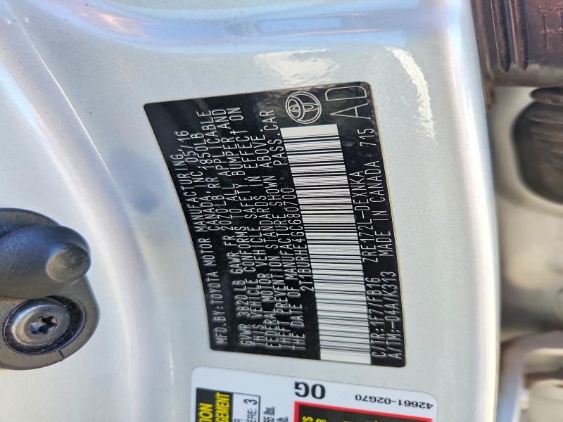 2016 Toyota Corolla მანქანა იყიდება აუქციონზე, vin: 2T1BURHE4GC680700, აუქციონის ნომერი: 70700266