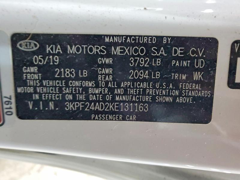 Aukcja sprzedaży 2019 Kia Forte, vin: 3KPF24AD2KE131163, numer aukcji: 68241226