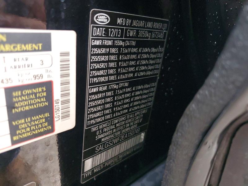 Aukcja sprzedaży 2014 Land Rover Range Rover, vin: SALGS2WF2EA150749, numer aukcji: 68961186