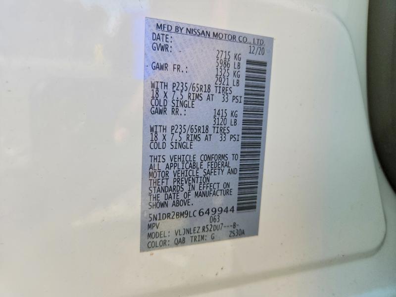 Продаж на аукціоні авто 2020 Nissan Pathfinder, vin: 5N1DR2BM9LC649944, номер лоту: 69739616
