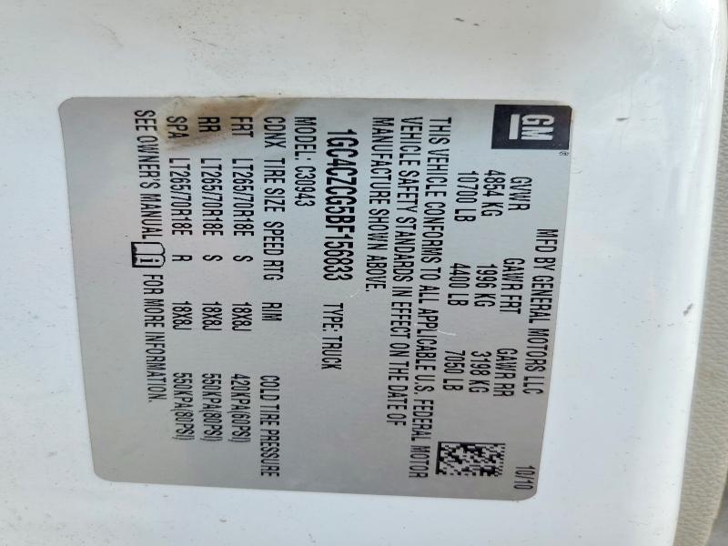 67871216 :رقم المزاد ، 1GC4CZCG5BF156833 vin ، 2011 Chevrolet Silverado مزاد بيع