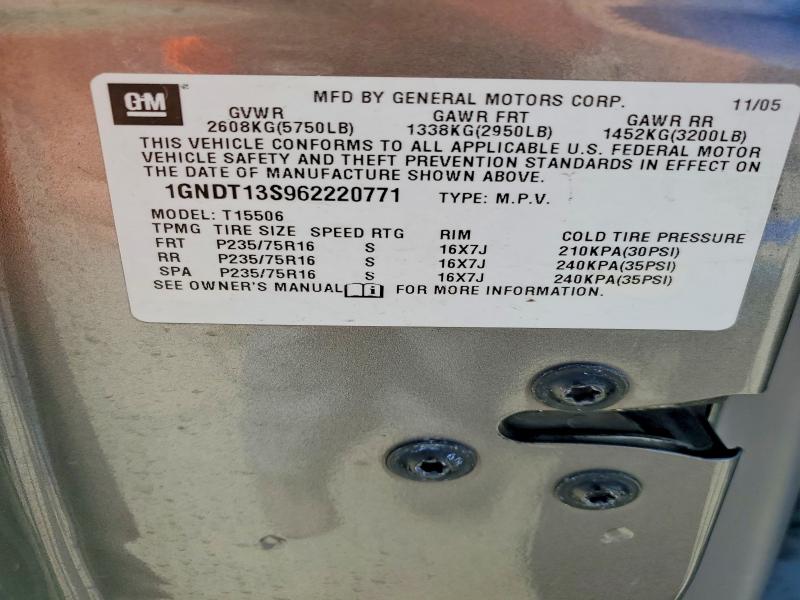 Продаж на аукціоні авто 2006 Chevrolet Trailblazer, vin: 1GNDT13S962220771, номер лоту: 69451276