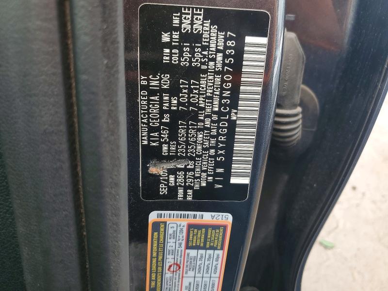 Aukcja sprzedaży 2022 Kia Sorento, vin: 5XYRGDLC3NG075387, numer aukcji: 68235506