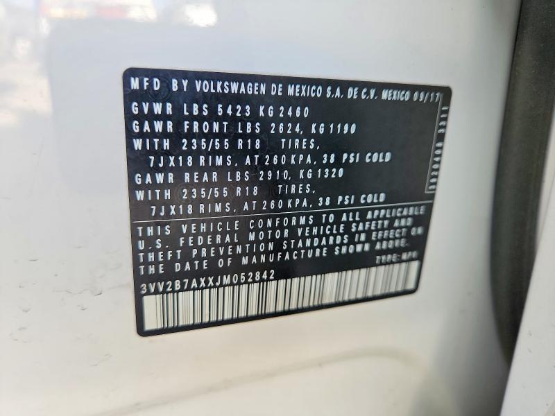 65601546 :رقم المزاد ، 3VV2B7AXXJM052842 vin ، 2018 Volkswagen Tiguan مزاد بيع