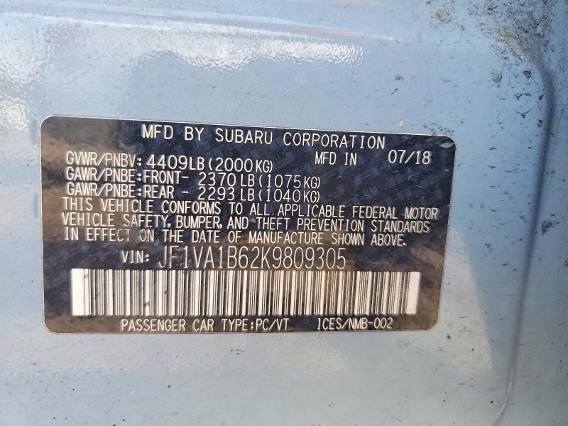 Продаж на аукціоні авто 2019 Subaru Wrx, vin: JF1VA1B62K9809305, номер лоту: 66624146