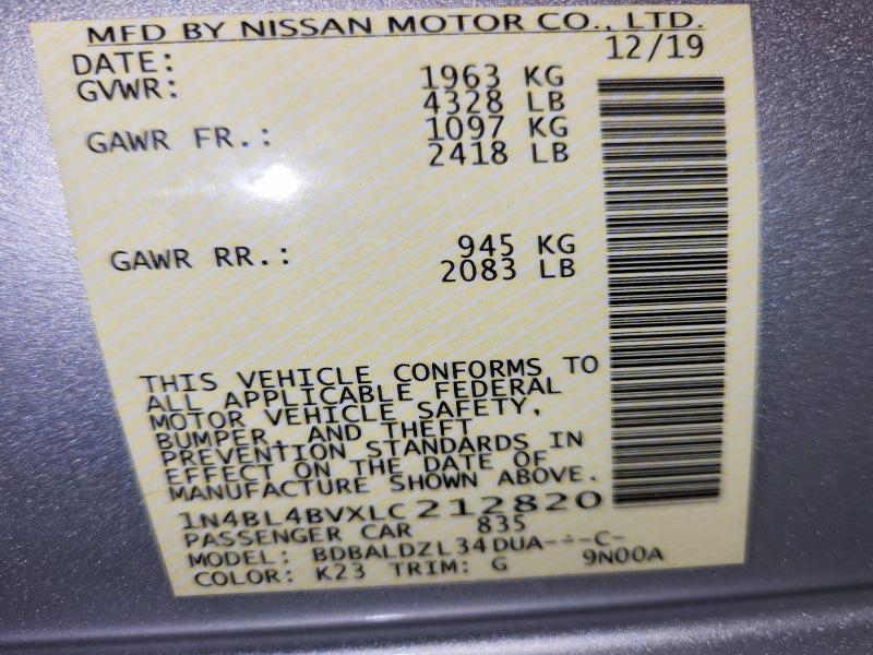2020 Nissan Altima მანქანა იყიდება აუქციონზე, vin: 1N4BL4BVXLC212820, აუქციონის ნომერი: 68998296