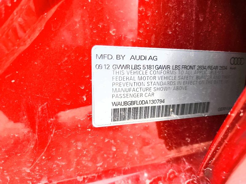 2013 Audi S4 მანქანა იყიდება აუქციონზე, vin: WAUBGBFL0DA130794, აუქციონის ნომერი: 67142496