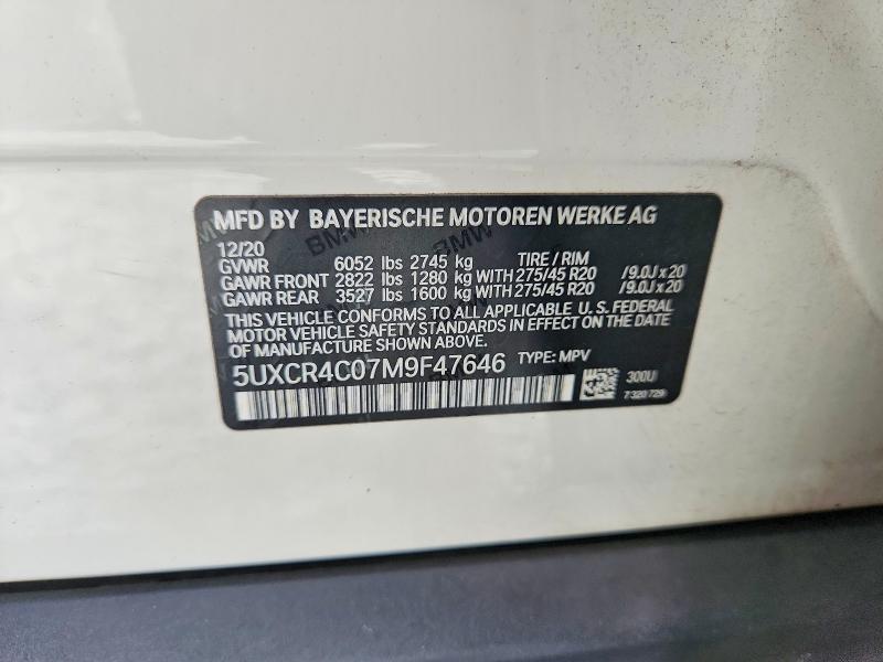 2021 Bmw X5 მანქანა იყიდება აუქციონზე, vin: 5UXCR4C07M9F47646, აუქციონის ნომერი: 66856456