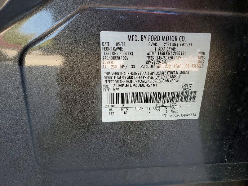 67694976 :رقم المزاد ، 2LMPJ6LP5JBL42101 vin ، 2018 Lincoln Mkx مزاد بيع