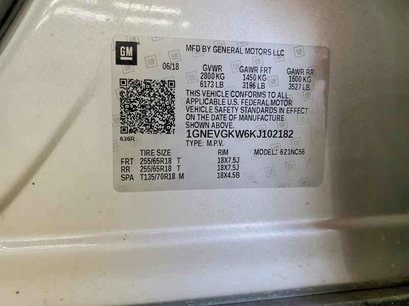 Продажа на аукционе авто 2019 Chevrolet Traverse, vin: 1GNEVGKW6KJ102182, номер лота: 67824706