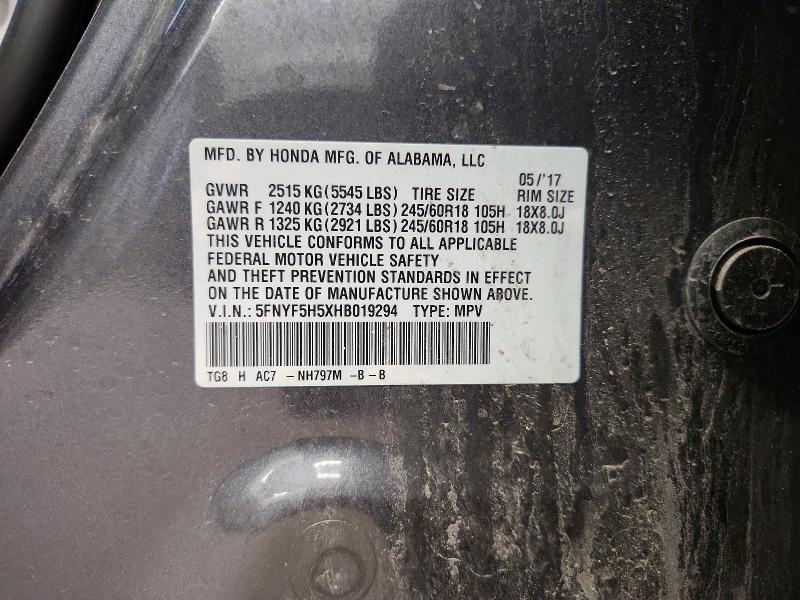 Aukcja sprzedaży 2017 Honda Pilot, vin: 5FNYF5H5XHB019294, numer aukcji: 70415786