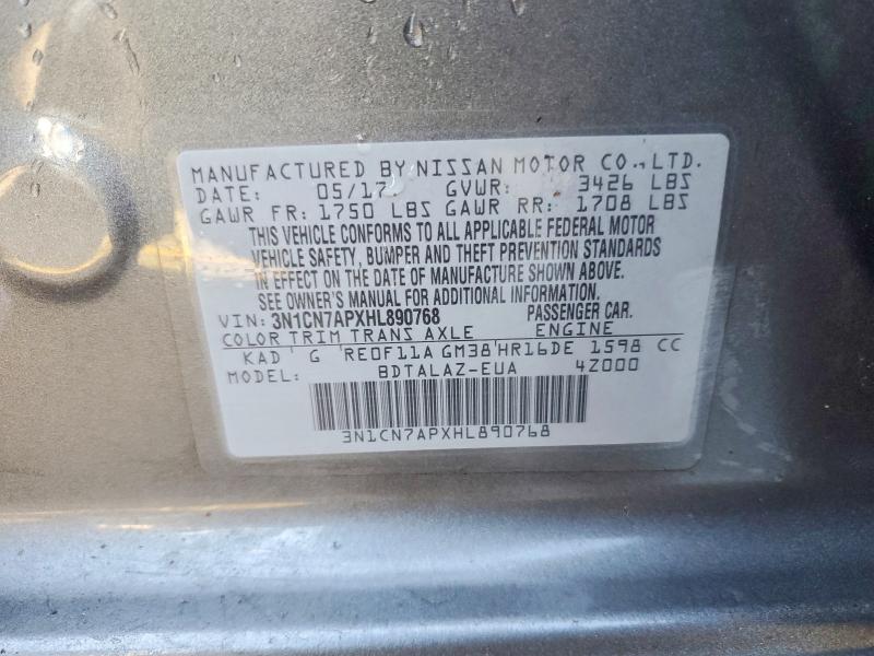 2017 Nissan Versa მანქანა იყიდება აუქციონზე, vin: 3N1CN7APXHL890768, აუქციონის ნომერი: 69313856