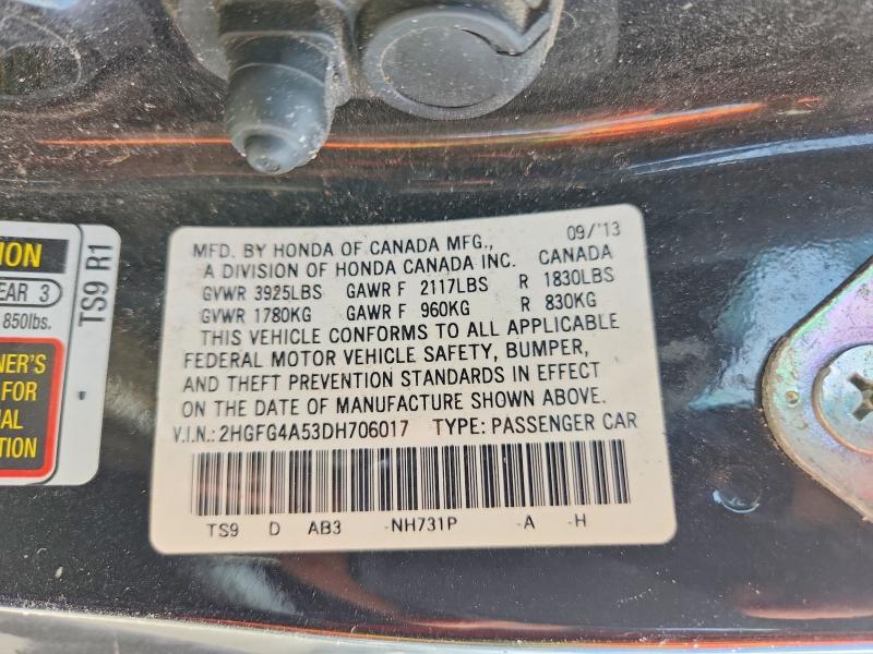 67261856 :رقم المزاد ، 2HGFG4A53DH706017 vin ، 2013 Honda Civic مزاد بيع