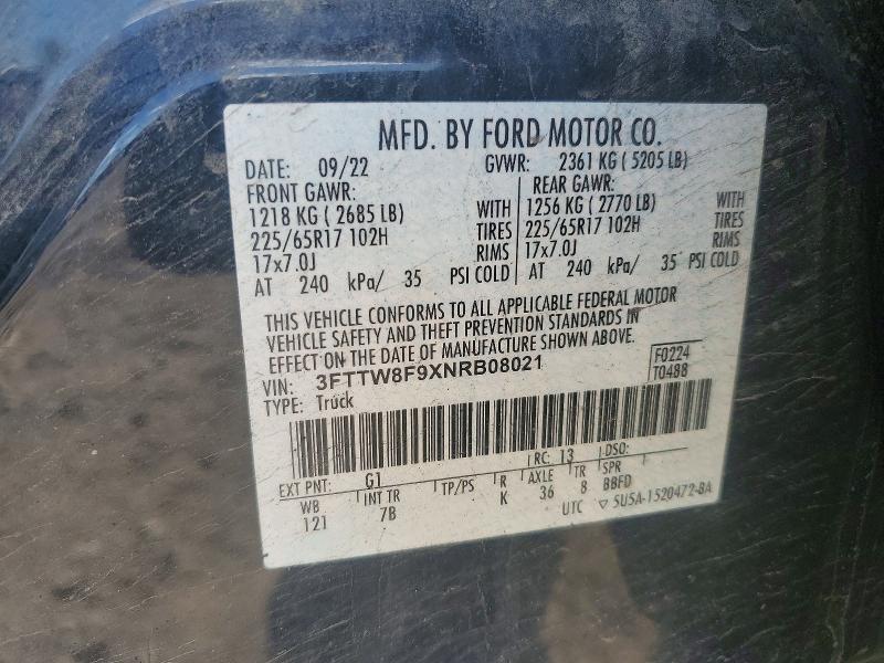 Продаж на аукціоні авто 2022 Ford Maverick, vin: 3FTTW8F9XNRB08021, номер лоту: 67640956