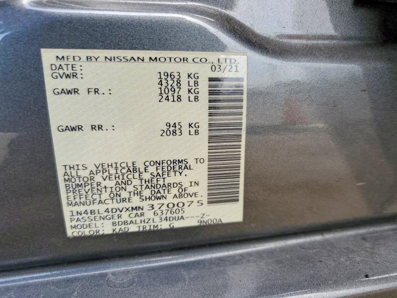 Продажа на аукционе авто 2021 Nissan Altima, vin: 1N4BL4DVXMN370075, номер лота: 67614726