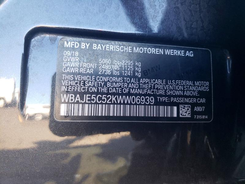 2019 Bmw 540 მანქანა იყიდება აუქციონზე, vin: WBAJE5C52KWW06939, აუქციონის ნომერი: 68809816