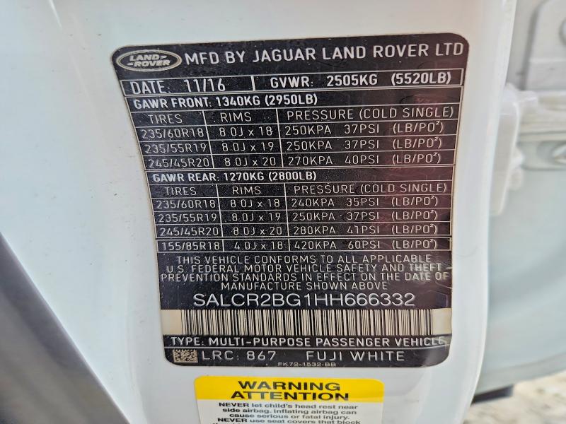 Продажа на аукционе авто 2017 Land Rover Discovery Sport, vin: SALCR2BG1HH666332, номер лота: 70946176